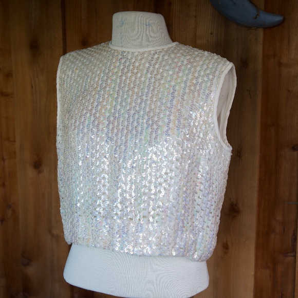 Vintage 60's Sherbet Originals Rainbow Sequin Sleeveless Cropped Top Woman's M/L - Picture 3 of 16